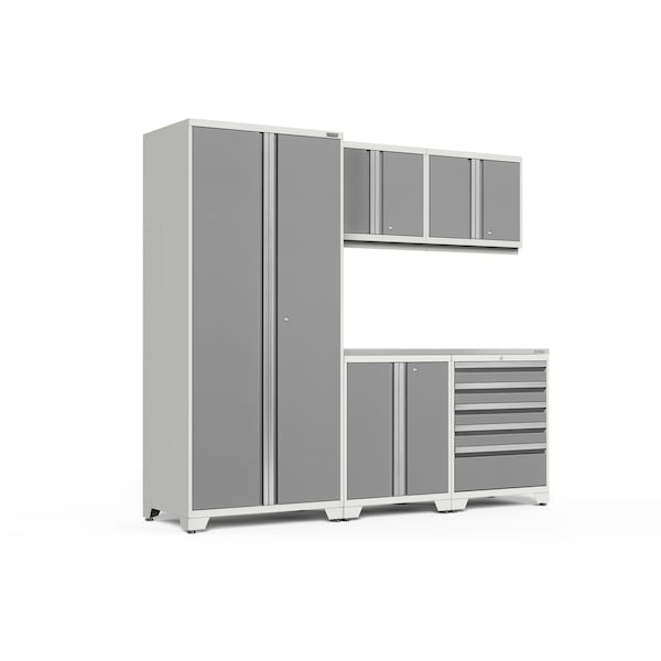 Newage Products Pro Series 6 Piece Garage Cabinet Set with Stainless Steel Top, White 59823 - main